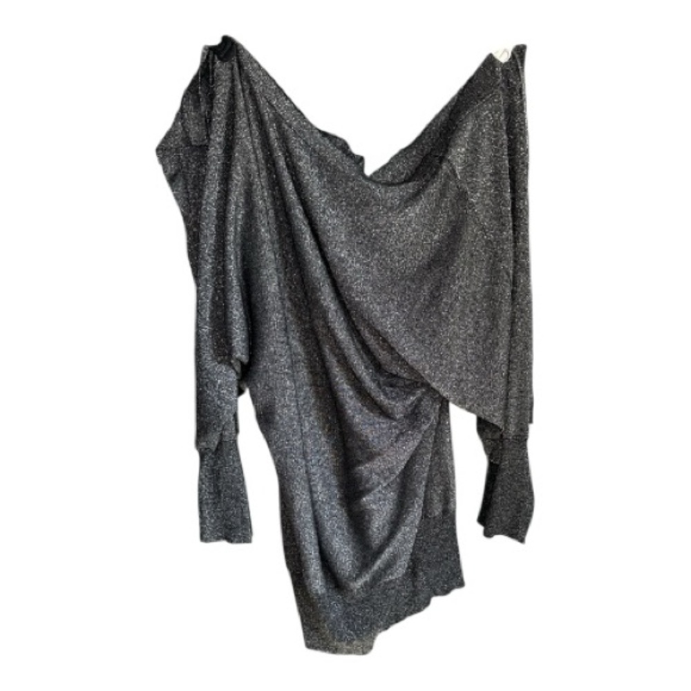 Baby Phat Shimmering Gray Dolman Sleeve Off The Shoulder Draped Dress Top 2X